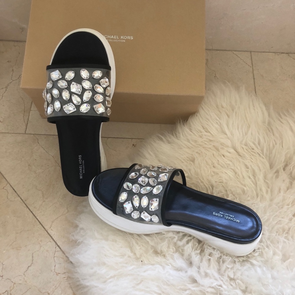 Michael Kors Betty Jeweled PVC Platform Slides 9